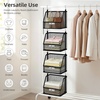image:imageSTORAGE MANIAC 3 Tier Hanging Closet Organizer with Mesh Baskets Clothes Hanging Shelves Foldable Stackable Storage SpaceSaving Collapsible Basket with Hooks for RV Dorm Bedroom College Black3 Tier