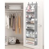 image:imageSTORAGE MANIAC Over the Door Organizer 6Shelf Closet Hanging Storage with 14 Mesh Pockets 66lbs Capacity Clear Deep Pockets Behind Door Storage for Nursery Bathroom Bedroom 1 Pack Oat BeigeGrey