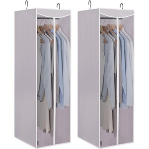 image:imageSTORAGE MANIAC Garment Bags for Hanging Clothes 57Inch Beige 2Pack  Hanging Garment Bags with Zipper Clear Window Dustproof Clothes Protector for Closet Storage Fits Long Dresses amp CoatsGrey