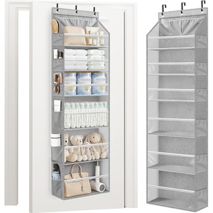 image:imageSTORAGE MANIAC Over the Door Organizer 6Shelf Closet Hanging Storage with 14 Mesh Pockets 66lbs Capacity Clear Deep Pockets Behind Door Storage for Nursery Bathroom Bedroom 1 Pack Oat BeigeGrey