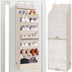 image:imageSTORAGE MANIAC Over the Door Shoe Organizer with Curtain Dustproof HeavyDuty Large Deep Pocket Hanging Shoe Organizer for Closet Dorm amp Narrow Door Storage Shoe Holder Shoe Rack 9Shelf Black 1 PackBeige