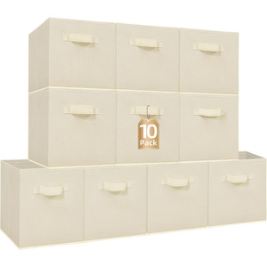 image:imageSTORAGE MANIAC Storage Cubes 11 Inch Collapsible Storage Bins with Handles 10 Pack Fabric Foldable Bins for Organization Durable Storage Bins for Closet Shelves Offices 10Pack GreyBeige10 Pack
